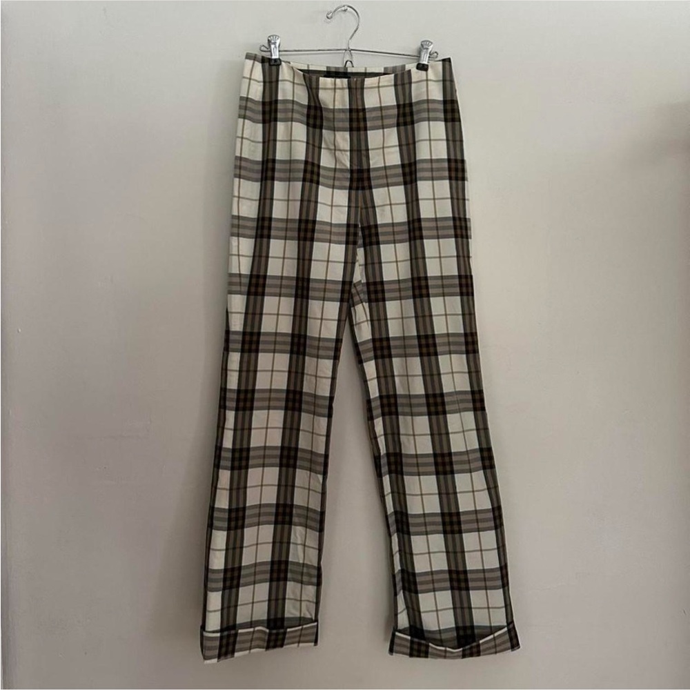 Burberry Beige and Black Checkered Trousers